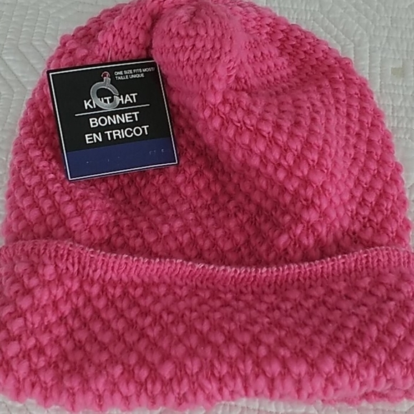 Set of two knit Hats Adult.  Pink Hat & Black Hat - Picture 3 of 11